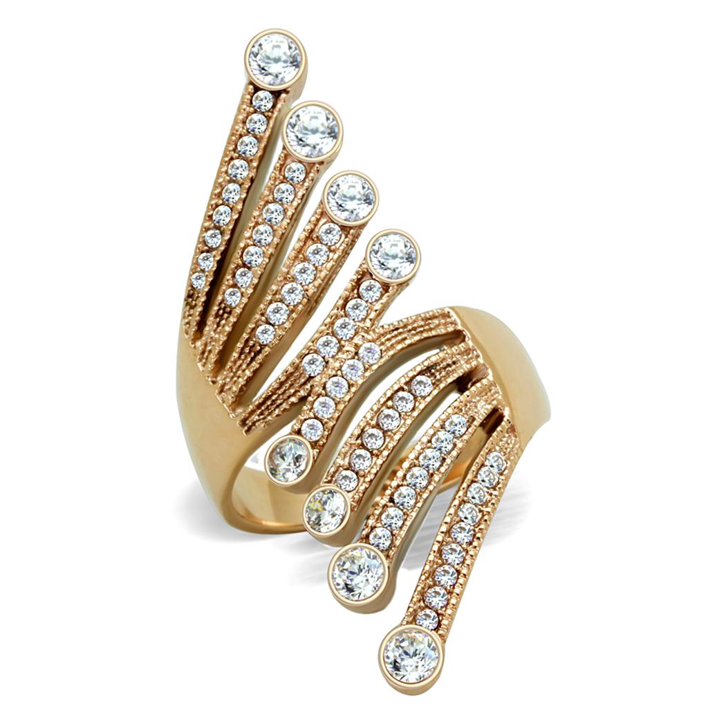 TK1631 - IP Rose Gold(Ion Plating) Stainless Steel Ring with AAA Grade CZ  in Clear-0
