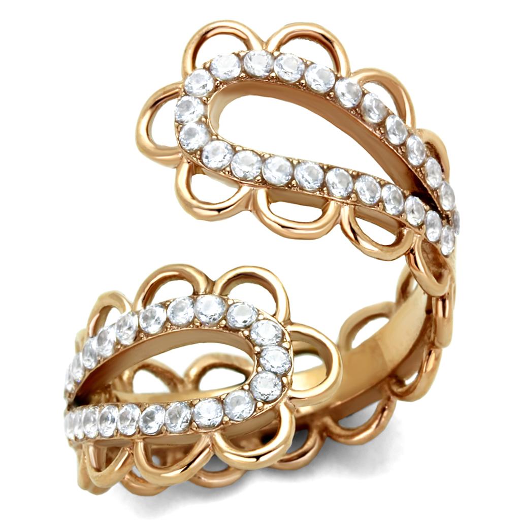 TK1633 - IP Rose Gold(Ion Plating) Stainless Steel Ring with AAA Grade CZ  in Clear-0