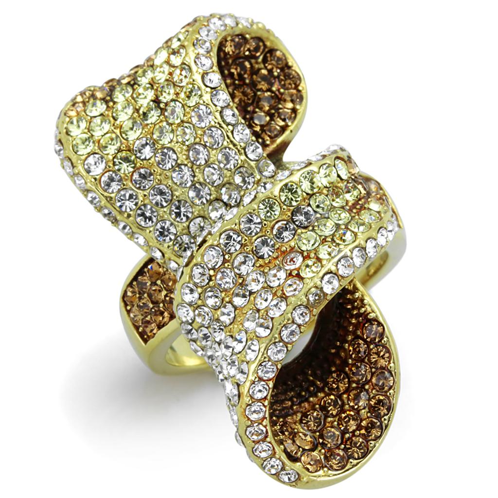 TK1635 - IP Gold(Ion Plating) Stainless Steel Ring with Top Grade Crystal  in Multi Color-0