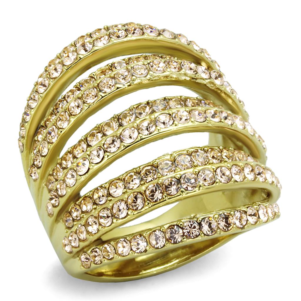 TK1637 - IP Gold(Ion Plating) Stainless Steel Ring with Top Grade Crystal  in Light Peach-0