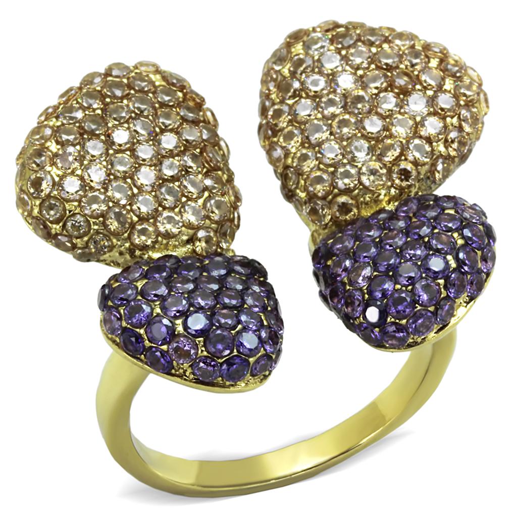 TK1639 - IP Gold(Ion Plating) Stainless Steel Ring with AAA Grade CZ  in Multi Color-0