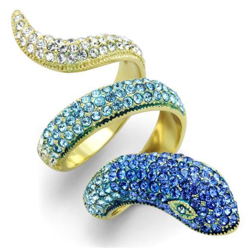 TK1641 - IP Gold(Ion Plating) Stainless Steel Ring with Top Grade Crystal  in Multi Color-0