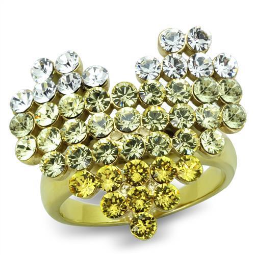 TK1642 - IP Gold(Ion Plating) Stainless Steel Ring with Top Grade Crystal  in Multi Color-0