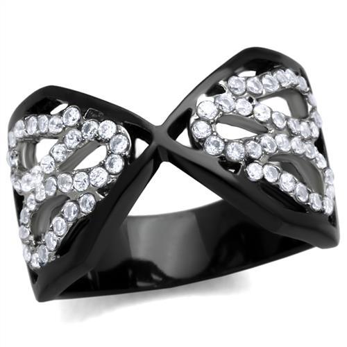 TK1644 - Two-Tone IP Black Stainless Steel Ring with AAA Grade CZ  in Clear-0