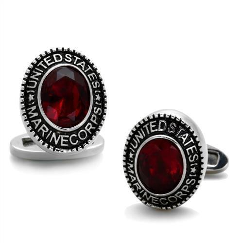 TK1646 - High polished (no plating) Stainless Steel Cufflink with Synthetic Synthetic Glass in Siam-0