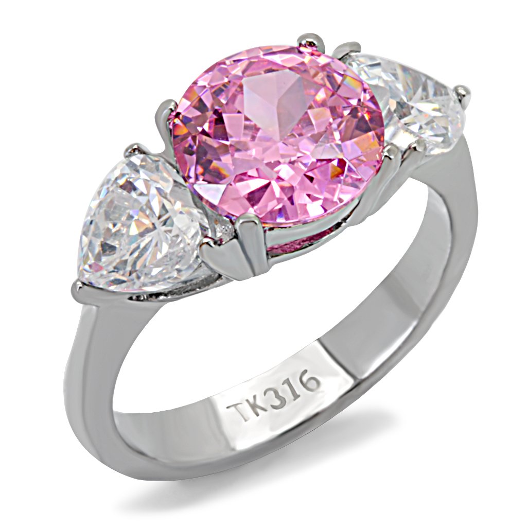 TK164 - High polished (no plating) Stainless Steel Ring with AAA Grade CZ  in Rose-0