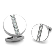 TK1657 - High polished (no plating) Stainless Steel Cufflink with Top Grade Crystal  in Clear-0
