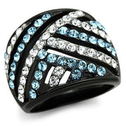 TK1663 - Two-Tone IP Black Stainless Steel Ring with Top Grade Crystal  in Sea Blue-0