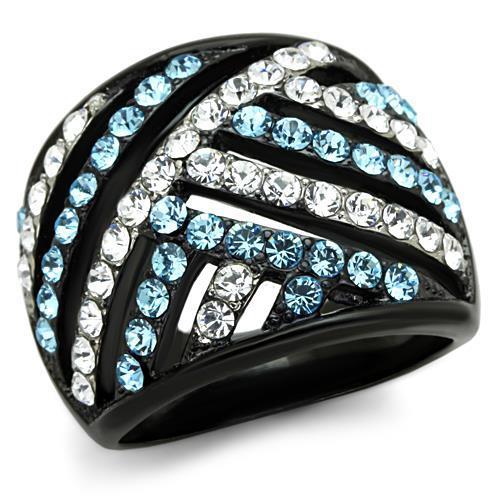 TK1663 - Two-Tone IP Black Stainless Steel Ring with Top Grade Crystal  in Sea Blue-0