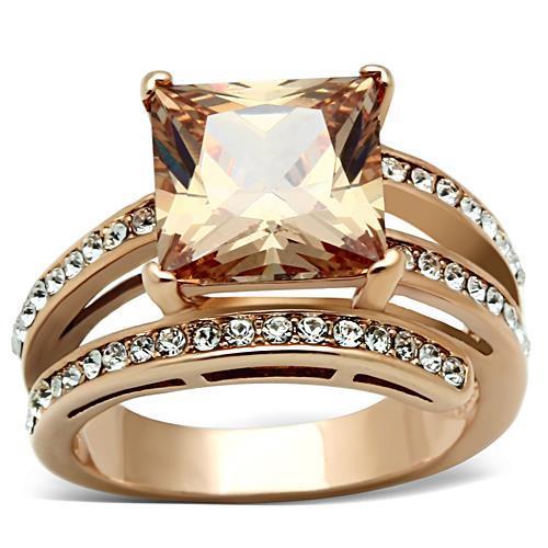 TK1665 - IP Rose Gold(Ion Plating) Stainless Steel Ring with AAA Grade CZ  in Champagne-0