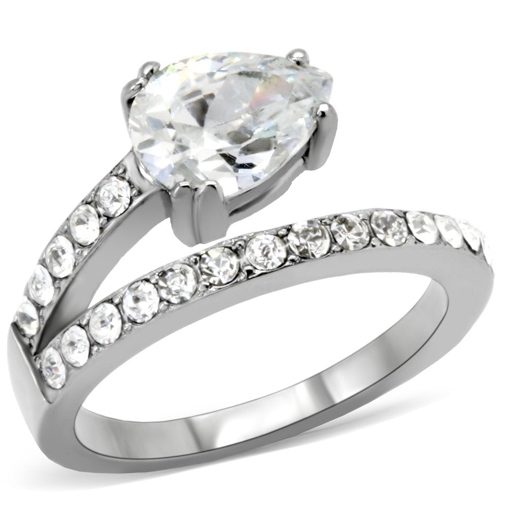 TK166 - High polished (no plating) Stainless Steel Ring with AAA Grade CZ  in Clear-0