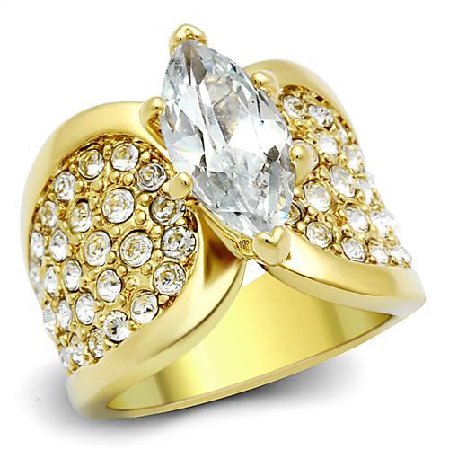 TK1672 - IP Gold(Ion Plating) Stainless Steel Ring with AAA Grade CZ  in Clear-0