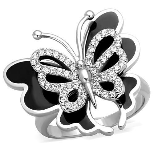 TK1676 - High polished (no plating) Stainless Steel Ring with Top Grade Crystal  in Clear-0