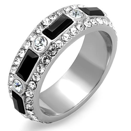 TK1677 - High polished (no plating) Stainless Steel Ring with Top Grade Crystal  in Jet-0