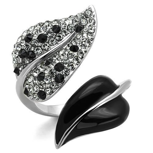 TK1678 - High polished (no plating) Stainless Steel Ring with Top Grade Crystal  in Jet-0
