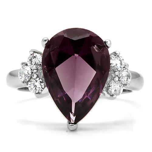 TK167 - High polished (no plating) Stainless Steel Ring with Synthetic Synthetic Glass in Amethyst-2
