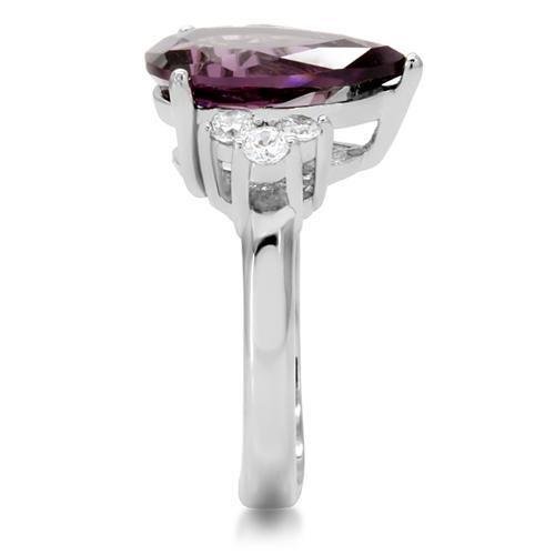 TK167 - High polished (no plating) Stainless Steel Ring with Synthetic Synthetic Glass in Amethyst-4