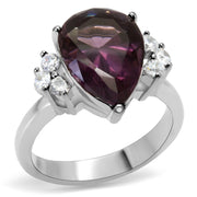 TK167 - High polished (no plating) Stainless Steel Ring with Synthetic Synthetic Glass in Amethyst-0