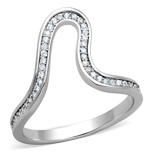 TK1680 - High polished (no plating) Stainless Steel Ring with AAA Grade CZ  in Clear-0