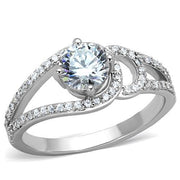 TK1681 - High polished (no plating) Stainless Steel Ring with AAA Grade CZ  in Clear-0