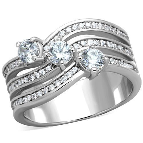 TK1683 - High polished (no plating) Stainless Steel Ring with AAA Grade CZ  in Clear-0