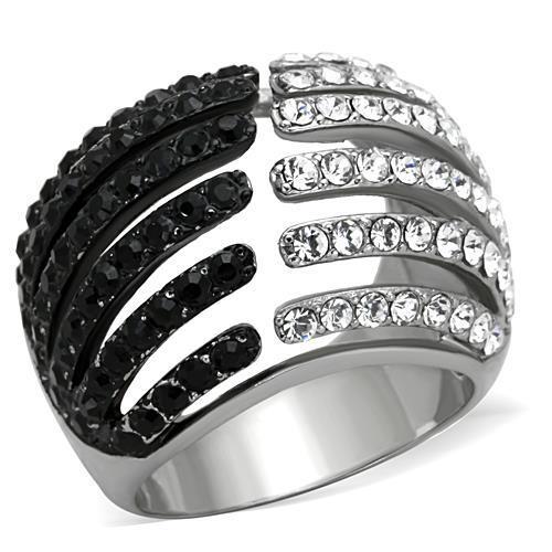 TK1686 - Two-Tone IP Black Stainless Steel Ring with Top Grade Crystal  in Jet-0