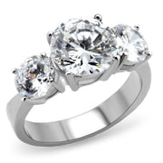 TK168 - High polished (no plating) Stainless Steel Ring with AAA Grade CZ  in Clear-0