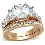 TK1690 - IP Rose Gold(Ion Plating) Stainless Steel Ring with AAA Grade CZ  in Clear-0