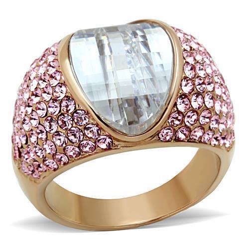 TK1692 - IP Rose Gold(Ion Plating) Stainless Steel Ring with AAA Grade CZ  in Clear-0