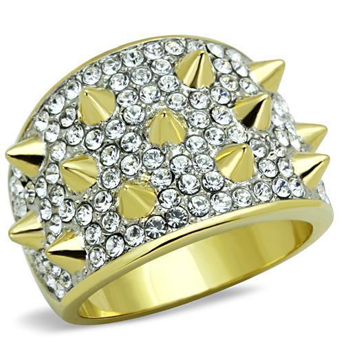TK1697 - Two-Tone IP Gold (Ion Plating) Stainless Steel Ring with Top Grade Crystal  in Clear-0
