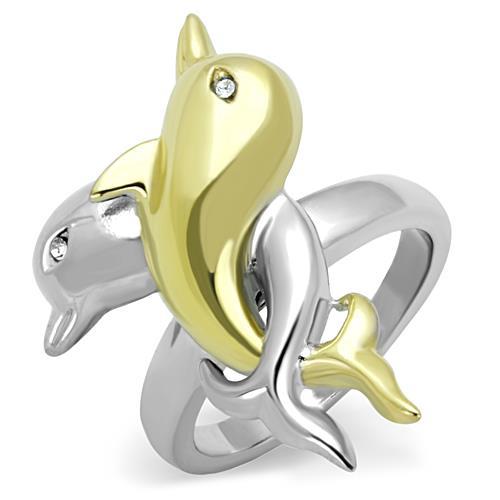 TK1698 - Two-Tone IP Gold (Ion Plating) Stainless Steel Ring with Top Grade Crystal  in Clear-0