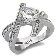 TK169 - High polished (no plating) Stainless Steel Ring with AAA Grade CZ  in Clear-0