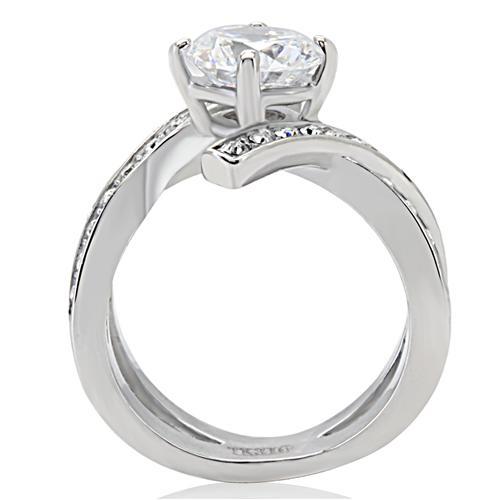 TK169 - High polished (no plating) Stainless Steel Ring with AAA Grade CZ  in Clear-3