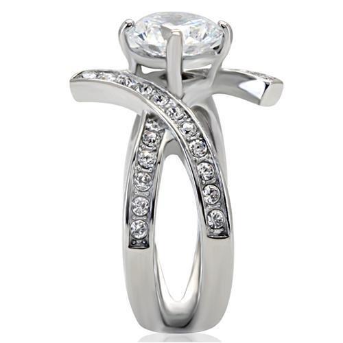 TK169 - High polished (no plating) Stainless Steel Ring with AAA Grade CZ  in Clear-4