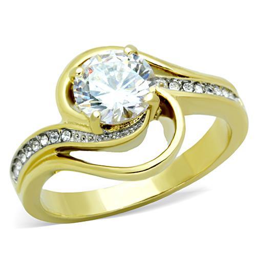 TK1701 - Two-Tone IP Gold (Ion Plating) Stainless Steel Ring with AAA Grade CZ  in Clear-0