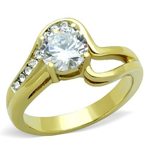 TK1702 - Two-Tone IP Gold (Ion Plating) Stainless Steel Ring with AAA Grade CZ  in Clear-0