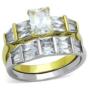 TK1708 - Two-Tone IP Gold (Ion Plating) Stainless Steel Ring with AAA Grade CZ  in Clear-0