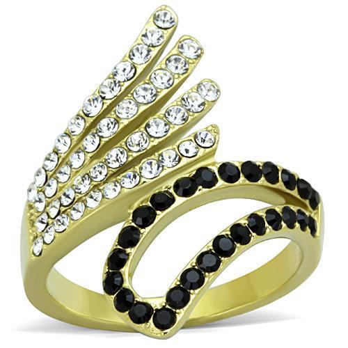 TK1710 - IP Gold(Ion Plating) Stainless Steel Ring with Top Grade Crystal  in Jet-0