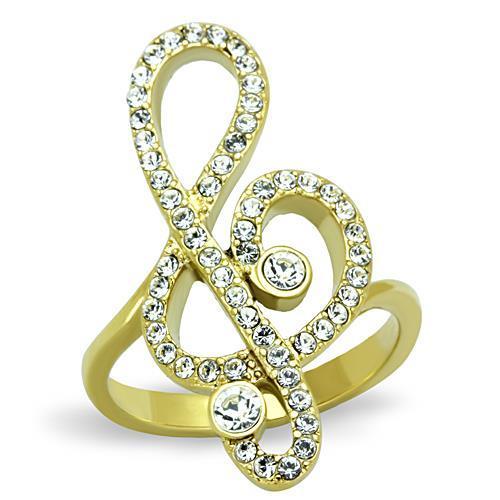 TK1714 - IP Gold(Ion Plating) Stainless Steel Ring with Top Grade Crystal  in Clear-0
