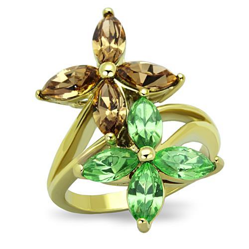 TK1715 - IP Gold(Ion Plating) Stainless Steel Ring with Top Grade Crystal  in Multi Color-0