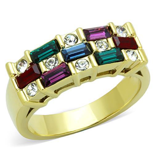 TK1719 - IP Gold(Ion Plating) Stainless Steel Ring with Top Grade Crystal  in Multi Color-0