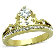 TK1727 - IP Gold(Ion Plating) Stainless Steel Ring with AAA Grade CZ  in Clear-0