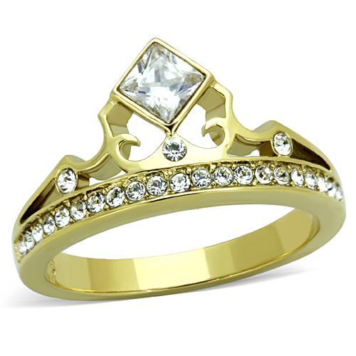 TK1727 - IP Gold(Ion Plating) Stainless Steel Ring with AAA Grade CZ  in Clear-0