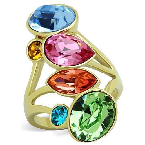 TK1729 - IP Gold(Ion Plating) Stainless Steel Ring with Top Grade Crystal  in Multi Color-0
