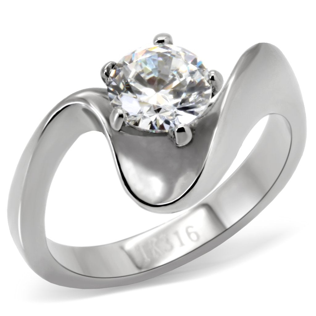 TK172 - High polished (no plating) Stainless Steel Ring with AAA Grade CZ  in Clear-0