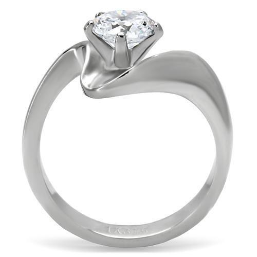 TK172 - High polished (no plating) Stainless Steel Ring with AAA Grade CZ  in Clear-3