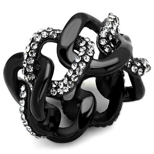 TK1731 - IP Black(Ion Plating) Stainless Steel Ring with Top Grade Crystal  in Black Diamond-0