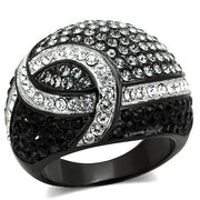 TK1733 - Two-Tone IP Black Stainless Steel Ring with Top Grade Crystal  in Black Diamond-0
