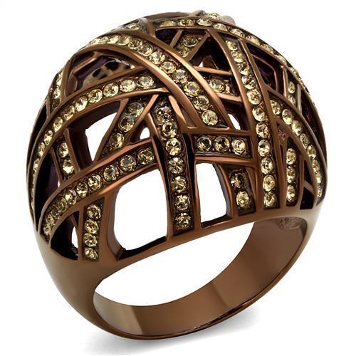 TK1734LC - IP Coffee light Stainless Steel Ring with Top Grade Crystal  in Citrine Yellow-0