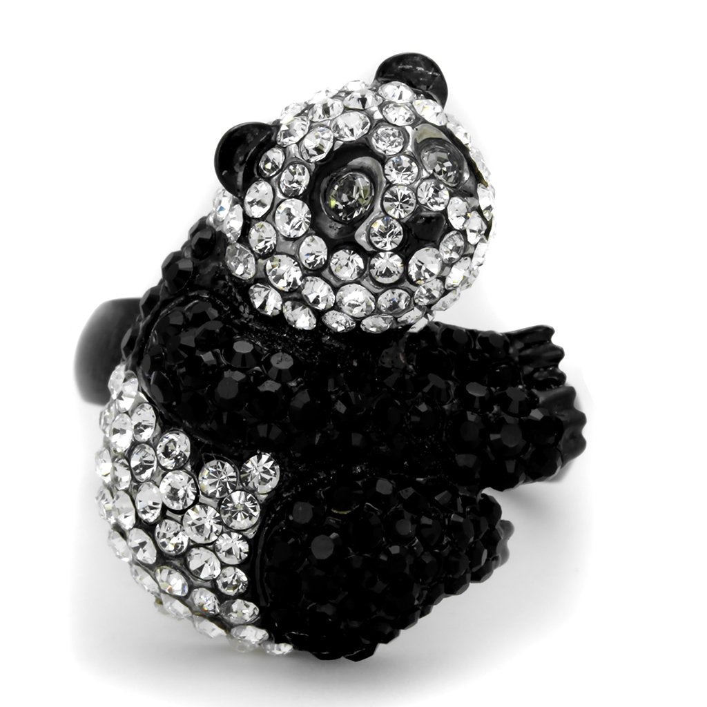 TK1735 - Two-Tone IP Black Stainless Steel Ring with Top Grade Crystal  in Black Diamond-0